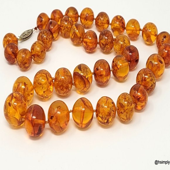 Natural Reddish/Golden Amber Beaded Necklace – 13–18mm – 23" – 68.03g – Vintage - Picture 3 of 4